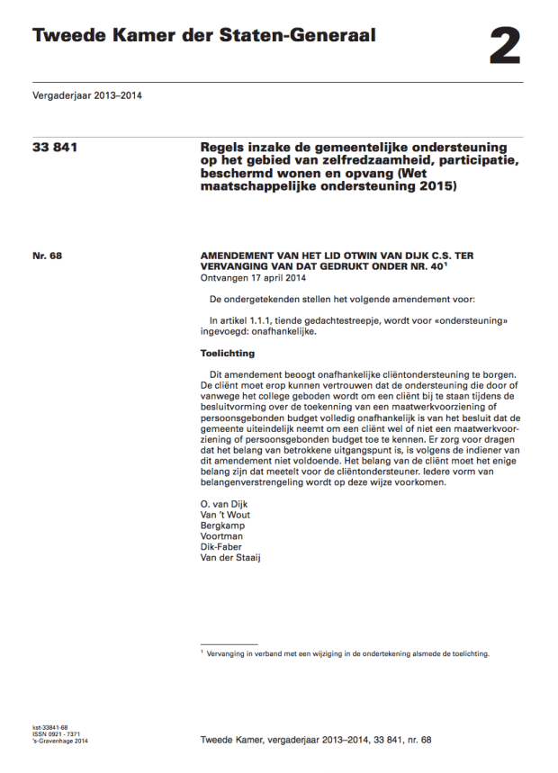 Amendement-Otwin van Dijk - 33841 nr 68 onafhankelijke clientondersteuning.png